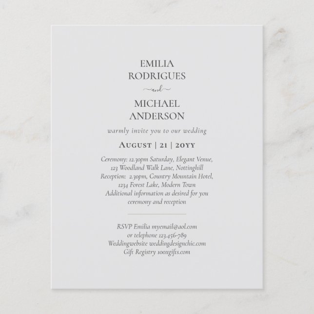 Budget All in One Wedding RSVP Details Registry Flyer (Front)