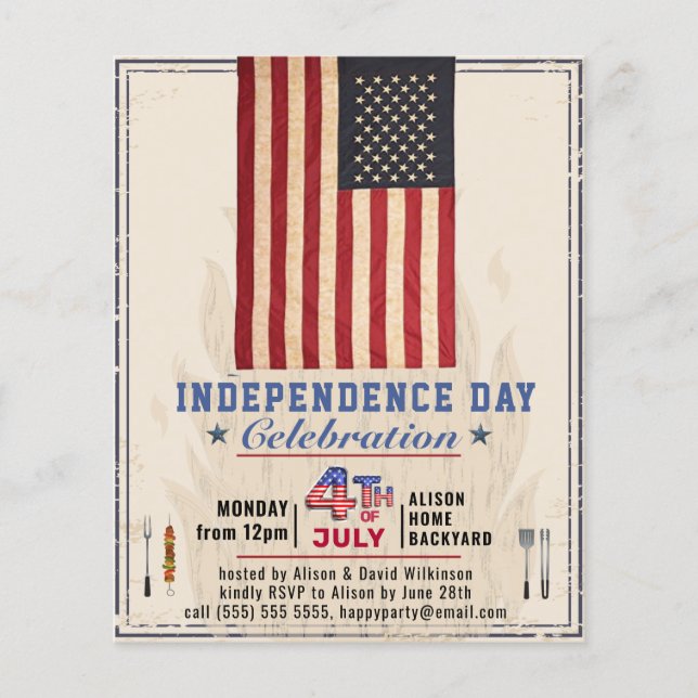 BUDGET American Flag 4th JULY BBQ Party Invitation Flyer (Front)