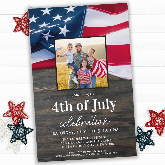 Budget American Flag Photo 4th Of July Party Invit (Creator Uploaded)