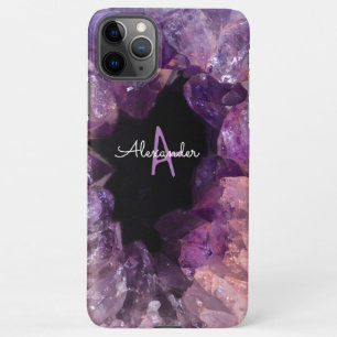 Budget Amethyst Crystal Agate Monogrammed Pink iPhone 11Pro Max Case