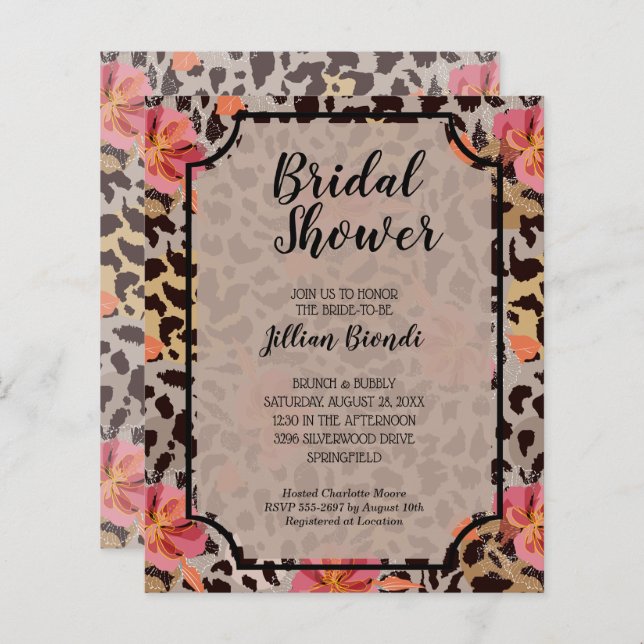 Budget Animal Print Floral Bridal Shower Invites (Front/Back)