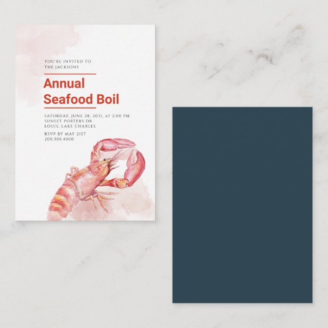 Budget Annual Family Seafood Lobster Boil Card (Front/Back)