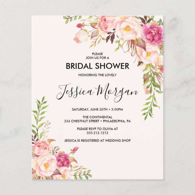 Budget Antique Rose Bridal Shower Invitation Flyer (Front)
