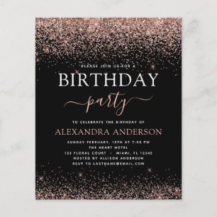 Budget Any Age Birthday Rose Gold Pink Glitter Flyer