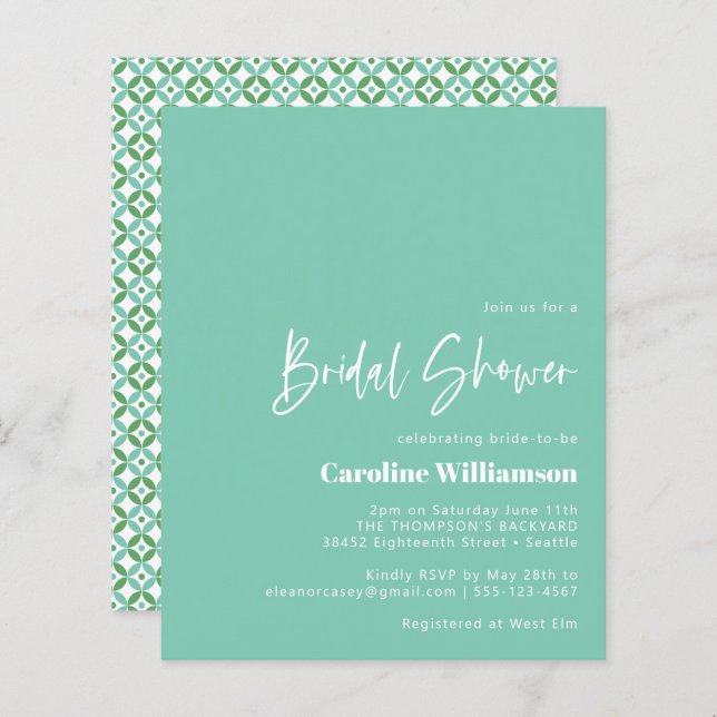 Budget Aqua Blue Mid Mod Geometric Bridal Shower (Front/Back)