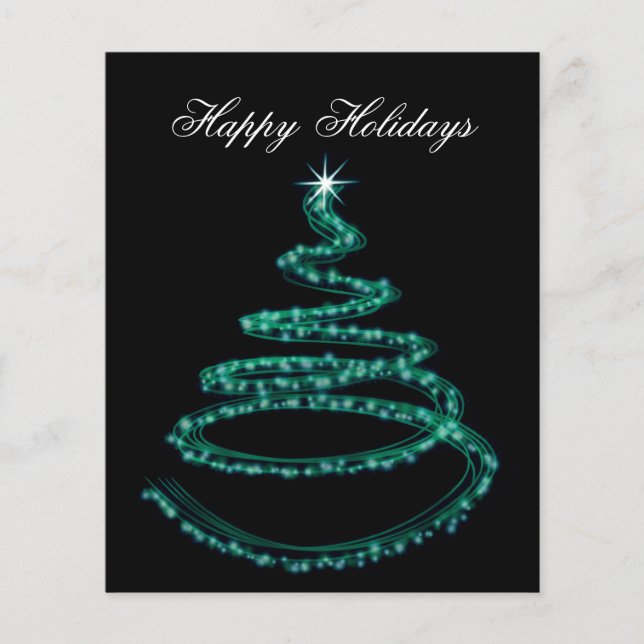 Budget Aqua Christmas Tree Business Holiday Card (Front)