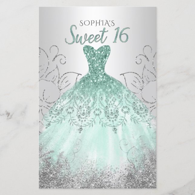 Budget Aqua Dress Sweet 16 Invitation (Front)