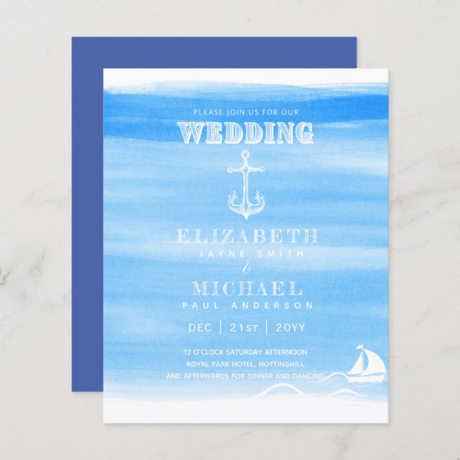 BUDGET Aqua Ocean Wedding Invite Beach Destination (Front/Back)