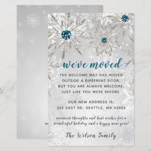 Budget Aqua Snowflakes We've Moved Holiday Cards