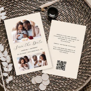 Budget Arch 3-Photo Beige QR Code Save the Date