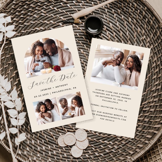 Budget Arch 4-Photo Beige Save the Date (Creator Uploaded)