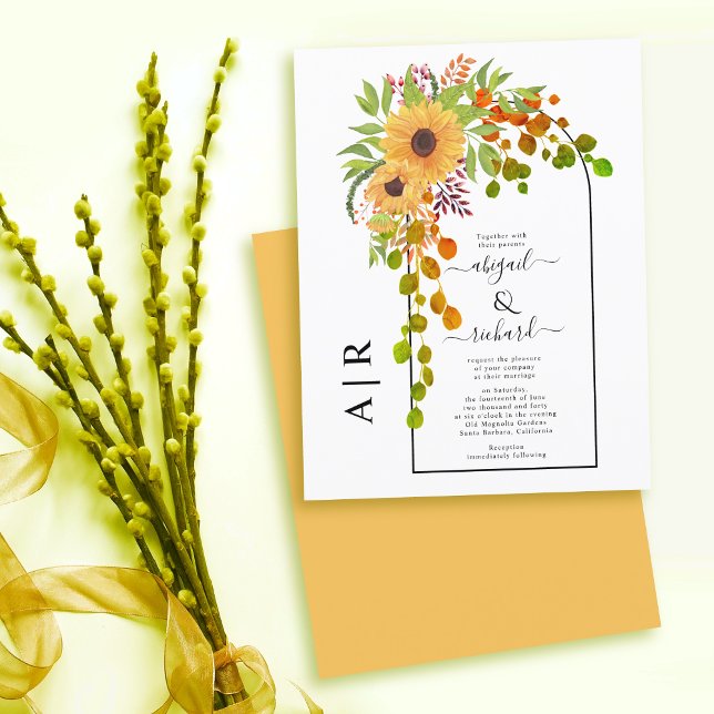 BUDGET Arch and sunflowers fall wedding invitation (Creator Uploaded)