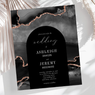 Budget Arch Black Rose Gold Agate Wedding Invite