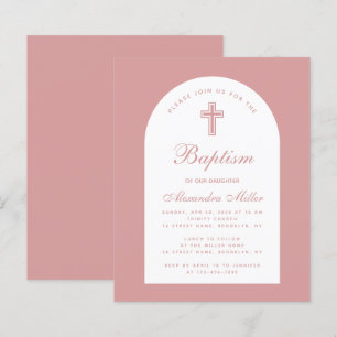Budget Arch Dusty Rose Girl Baptism Invitation