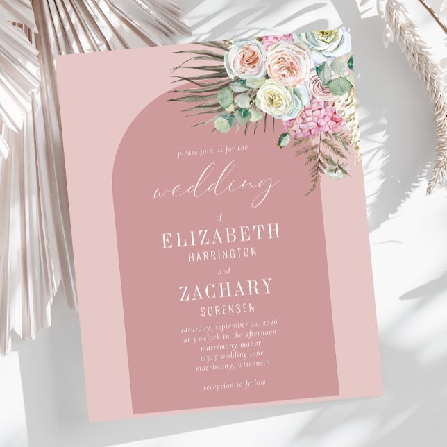 Budget Arch Floral Dusty Rose Wedding Invitation (Creator Uploaded)