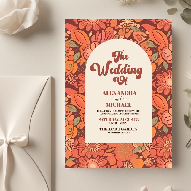 Budget Arch Groovy Retro 70s Floral Wedding Flyer (Creator Uploaded)