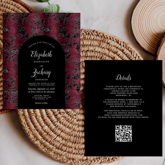Budget Arch Moody Burgundy Black QR Code Wedding (Creator Uploaded)