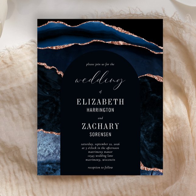 Budget Arch Navy Rose Gold Wedding Invitation (Creator Uploaded)