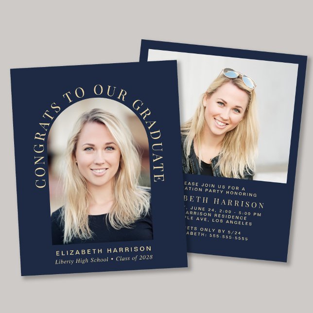 Budget Arch Photo Blue Graduation Party Invite (Creator Uploaded)