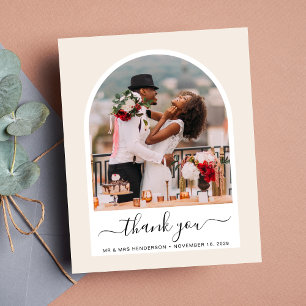Budget Arched Photo Cream Wedding Thank You Card