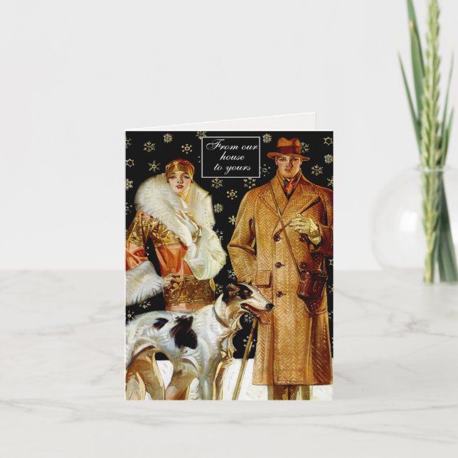 Budget Art Deco Elegant Christmas Couple  Holiday Card (Front)