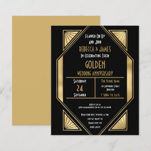 Budget Art Deco Golden Wedding Anniversary Invite