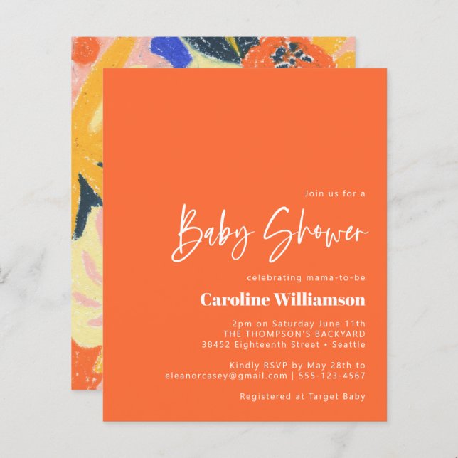 Budget Artsy Abstract Botanical Orange Baby Shower (Front/Back)