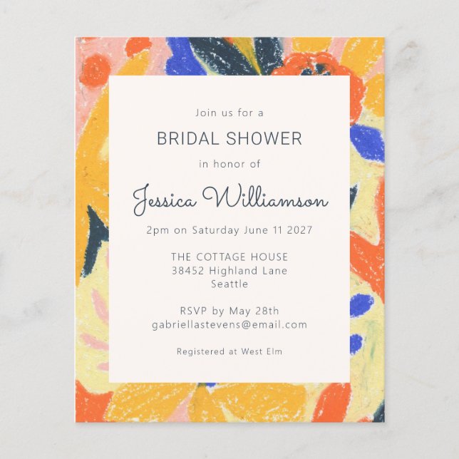 Budget Artsy Abstract Floral Bridal Shower Invite (Front)
