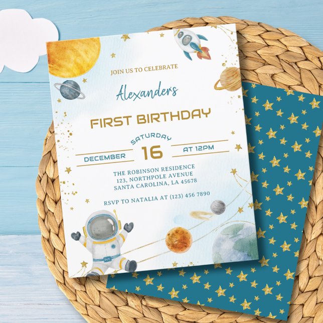 Budget Astronaut Boy Space 1st Birthday Invitation (Creator Uploaded)