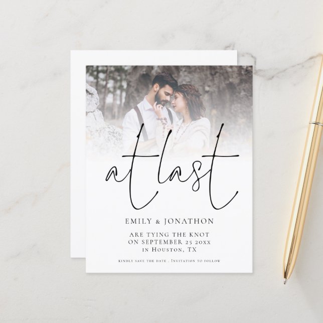 Budget At Last Script Photo QR Code Save The Date (Front/Back In Situ)