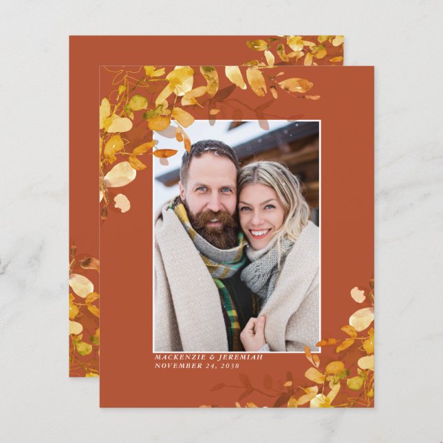 Budget Autumn Botanical Photo Save the Date (Front/Back)