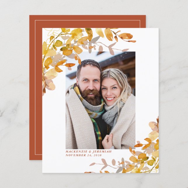 Budget Autumn Botanical Photo Save the Date (Front/Back)