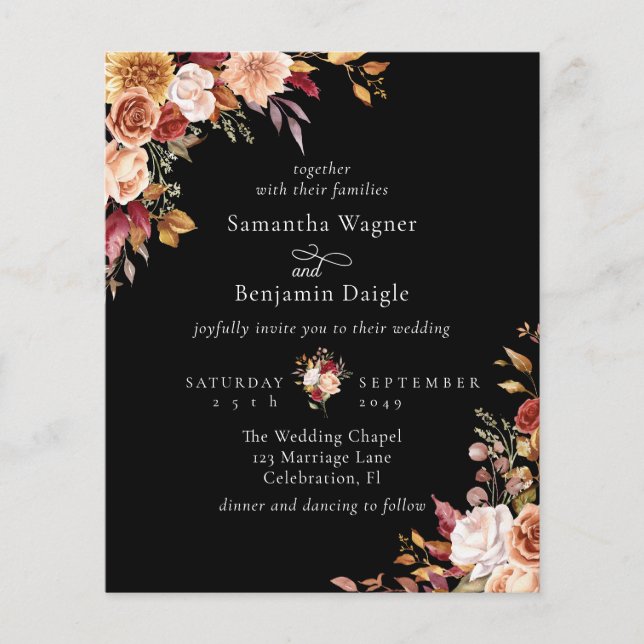 Budget Autumn Fall Floral Black Wedding (Front)