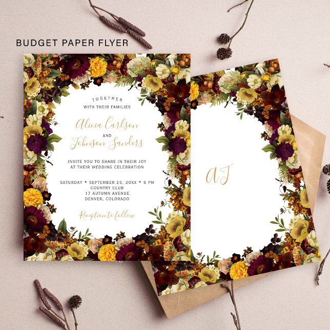 Budget autumn fall floral wedding invitation flyer (Creator Uploaded)