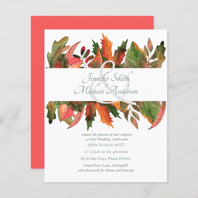 BUDGET Autumn Fall Leaves Wedding Invites (Front/Back)
