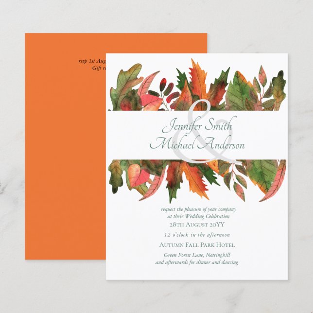 BUDGET Autumn Fall Leaves Wedding Invites (Front/Back)