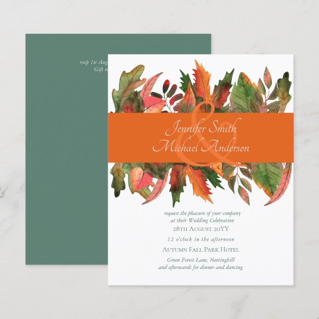 BUDGET Autumn Fall Leaves Wedding Invites (Front/Back)