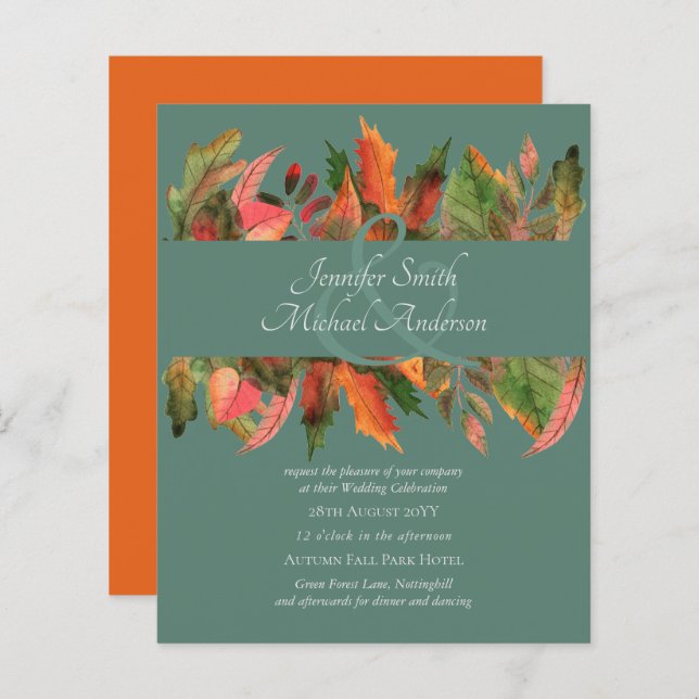 BUDGET Autumn Fall Leaves Wedding Invites (Front/Back)