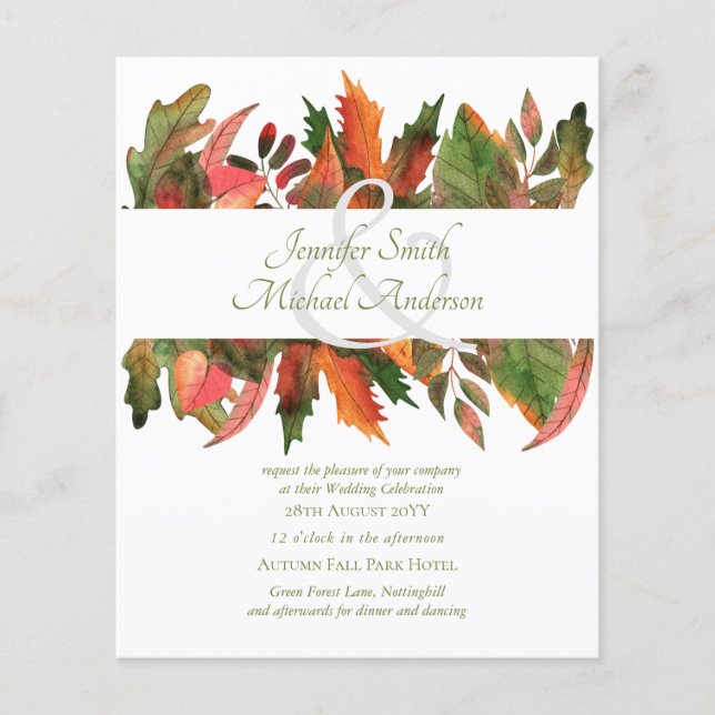 BUDGET Autumn Fall Leaves Wedding Invites Flyer (Front)