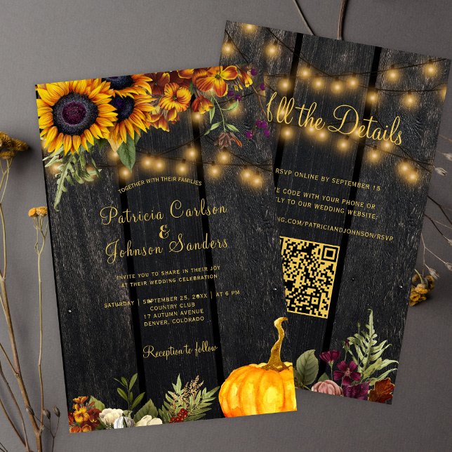 Budget autumn fall QR code RSVP wedding invitation (Creator Uploaded)