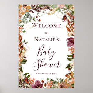 Budget Autumn Floral Baby Shower Welcome Sign