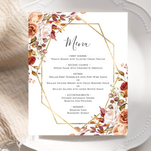 Budget Autumn Floral Geometric Wedding Menu