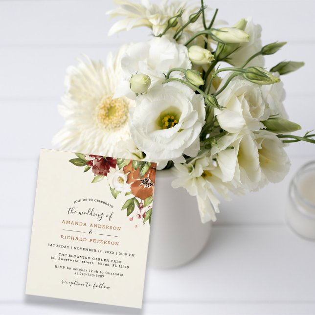 Budget Autumn Floral Orange Wedding Invitation  (Creator Uploaded)