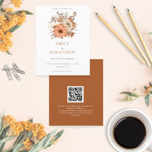 Budget Autumn Floral QR Code Wedding Save The Date
