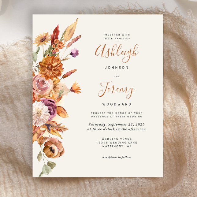 Budget Autumn Floral Watercolor Wedding Invite (Creator Uploaded)