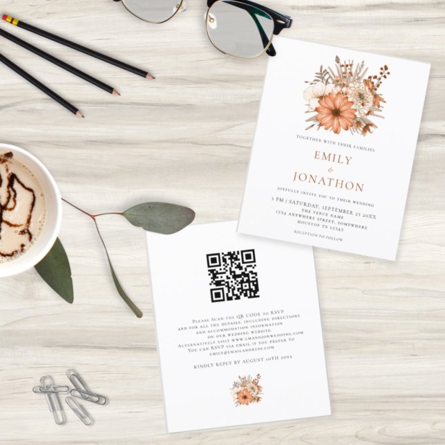 Budget Autumn Florals QR Code Wedding Invitation (Creator Uploaded)