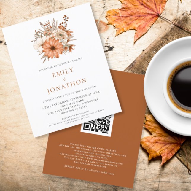 Budget Autumn Florals QR Code Wedding Invite (Creator Uploaded)