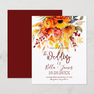 Budget Autumn Flowers Foliage Wedding Invitation
