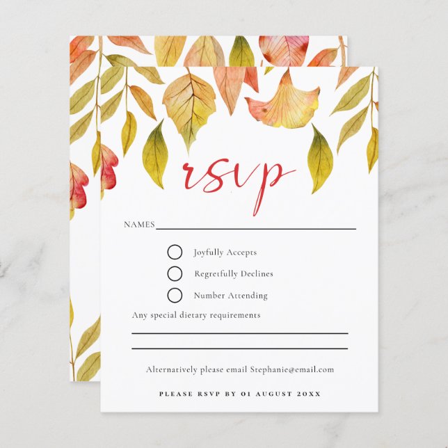 Budget Autumn Leaves Wedding RSVP Card (Front/Back)