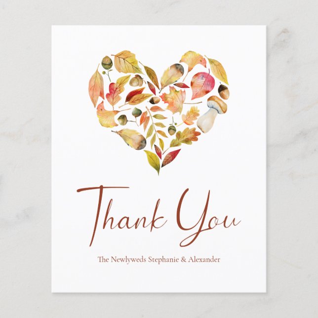 Budget Autumn Leaves Wedding Thank You Card (Front)